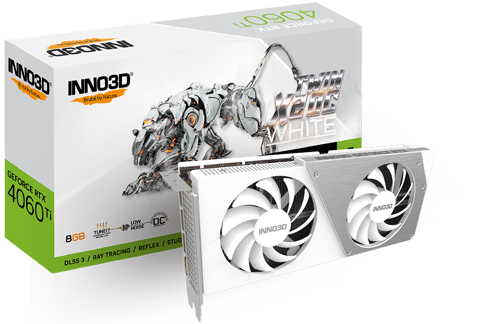 Carte Graphique Nvidia Inno3D GeForce RTX 4060 Ti Twin X2 8Go Blanc